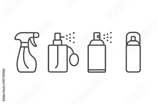 Collection of cleaning and spray bottle vector icons for home and industrial use in various designs