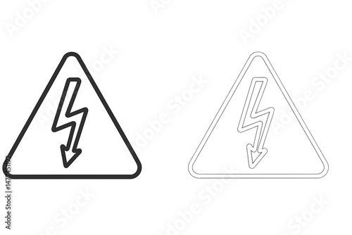Warning icon depicting a lightning bolt within a triangle shape, indicating electrical hazard, suitable for safety signage and informative graphics
