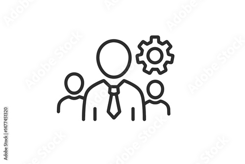 Vector icon representing teamwork and management with abstract figures and a gear symbol