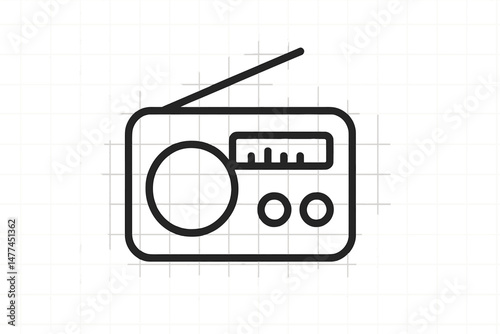 Vintage style vector icon of a classic radio with tuning dial and speaker layout for music and broadcasting themes