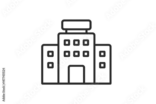 Vector icon representing a modern building design showcasing a simple structure with windows and an entrance