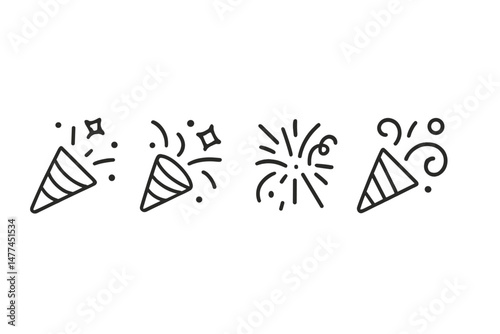 Vector icons representing party hats, fireworks, and celebratory elements for festive occasions