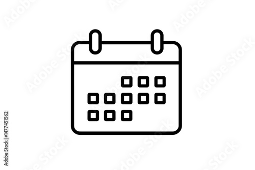 Calendar vector icon depicting a monthly layout with squares representing days for scheduling events and appointments