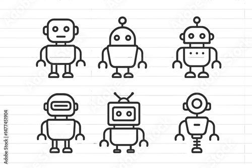 Creative collection of vector icons showcasing different robot designs in a minimalistic style suitable for various applications