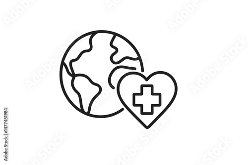 Healthcare and global community represented by a heart and planet icon in a vector design highlighting health and wellness connections