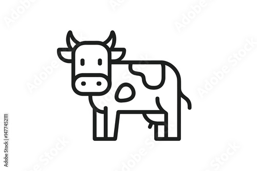 Cute vector icon of a cow with distinct markings in a minimalistic style for agricultural and farming themes