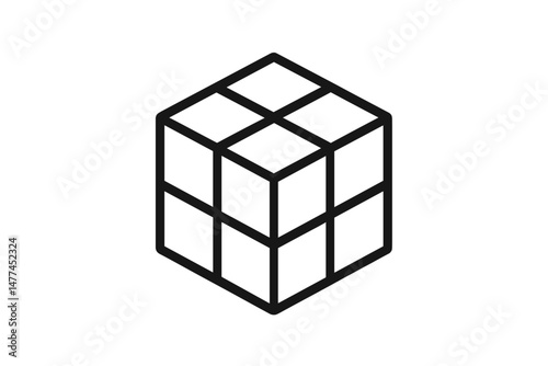 Creative vector icon representing a three-dimensional cube design with distinct grid patterns illustrating depth and structure