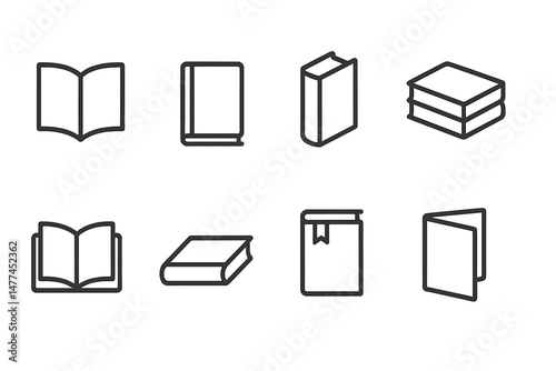 Collection of vector icons representing various book styles and types for educational and creative projects