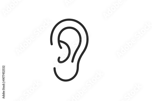 Ear vector icon symbolizing hearing, communication, and sensory perception in a minimalist design suitable for various applications
