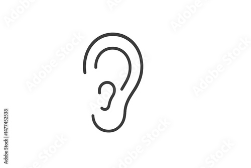 Stylized vector icon of an ear symbol representing hearing and auditory functions for design and illustration needs