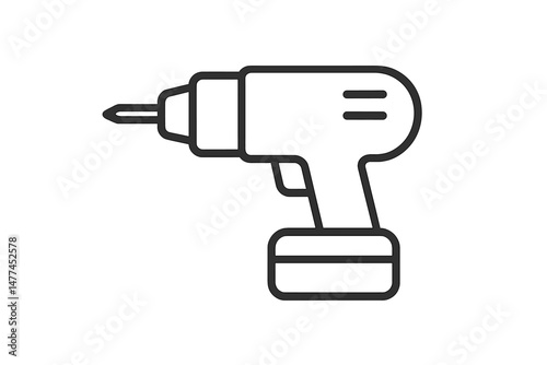 Electric drill vector icon for construction and home improvement tools in simple design