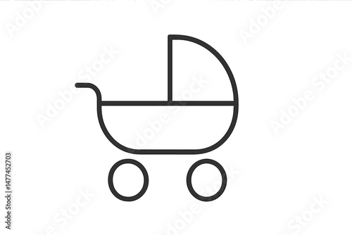 Vector icon of a baby stroller designed for use in various applications and layouts to represent parenting, baby care, or family themes