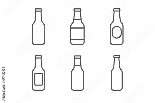 Vector icon set of various bottle designs showcasing simple, elegant outlines suitable for various applications in graphic design