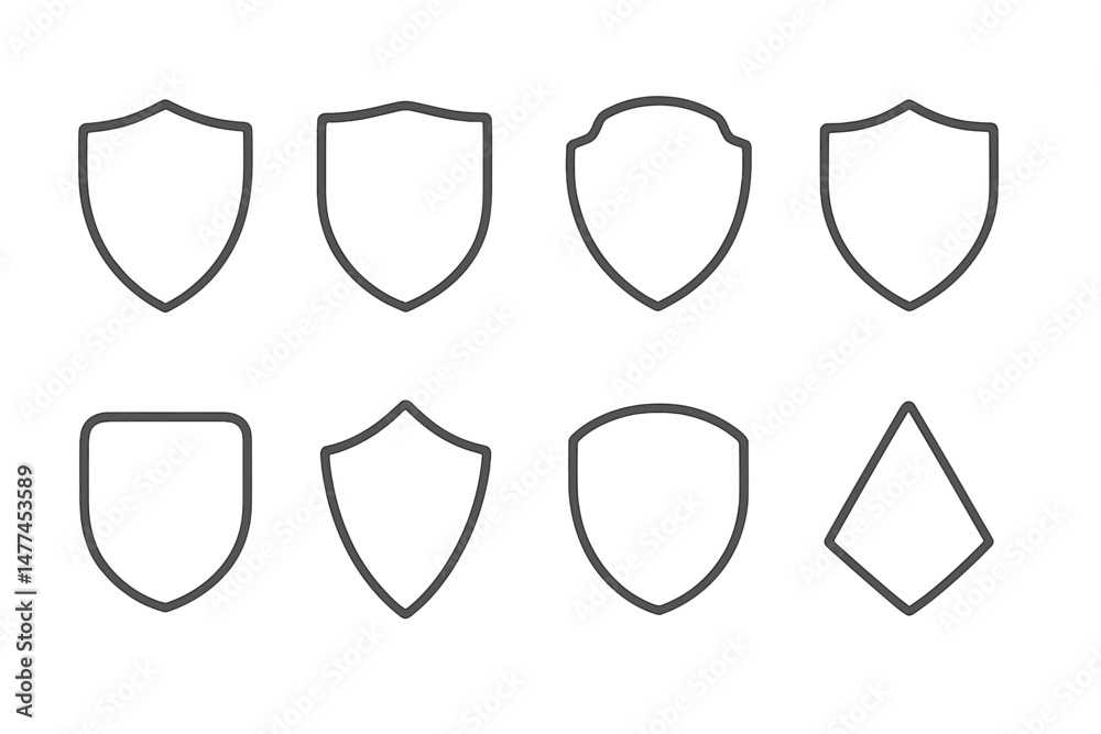 Various vector shield icons displayed in different shapes and sizes for design and graphic representation