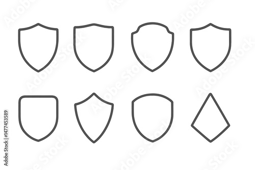 Various vector shield icons displayed in different shapes and sizes for design and graphic representation