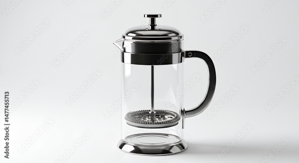Elegant Glass French Press Coffee Maker on White Background Elegant Glass French Press Coffee Maker on White Background