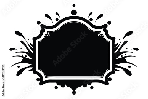 Ornate black frame surrounded by splash elements forms an artistic, versatile decorative border