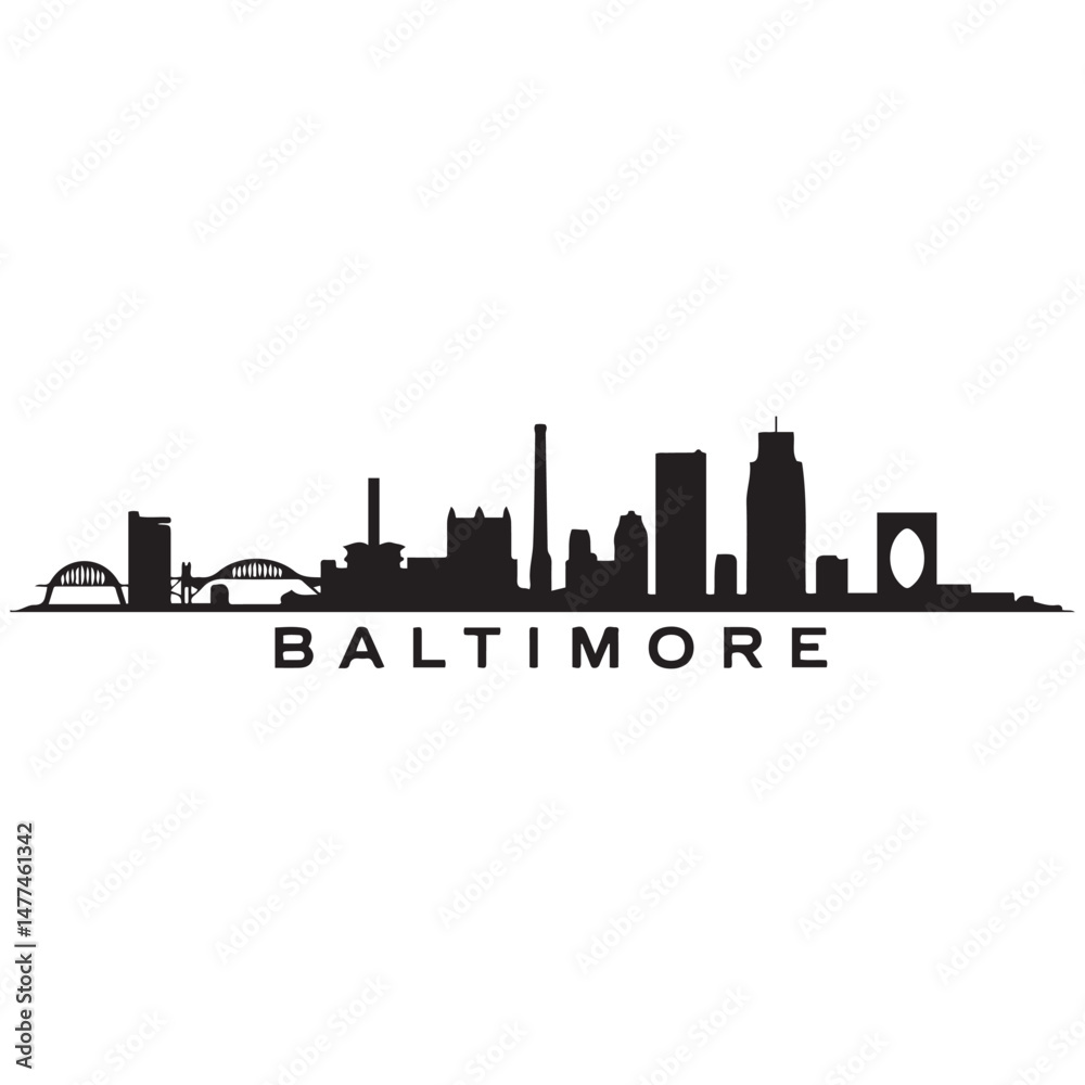 Naklejka premium Vector Baltimore skyline. Travel Baltimore famous landmarks. Business and tourism concept for presentation, banner, website. Vector black silhouette. with white background