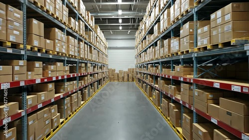 warehouse shelves with boxes