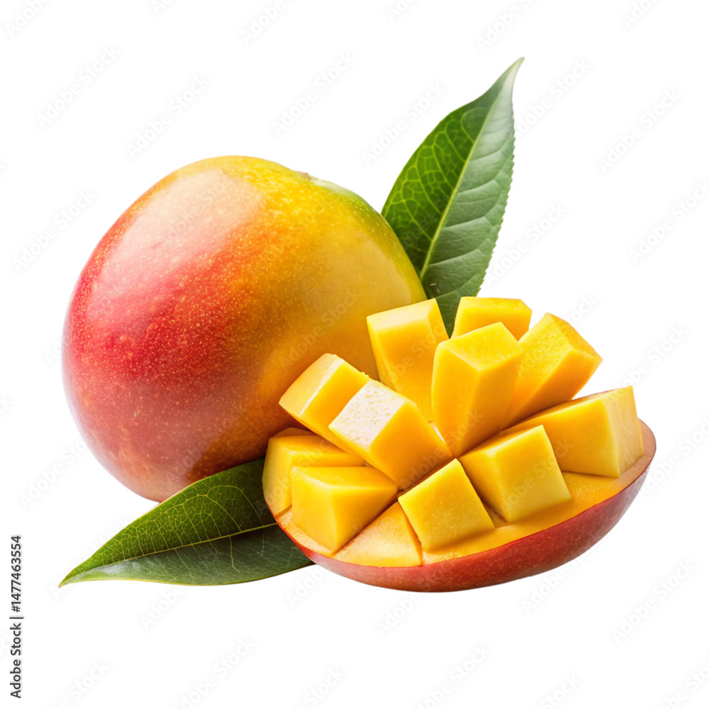 mango fruit with leaves isolated on white or transparent png mango fruit with leaves isolated on white or transparent png