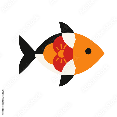 	Japanese Koi Fish Icon — Orange & Red Petal Marking, Minimal Geometric Vector on White