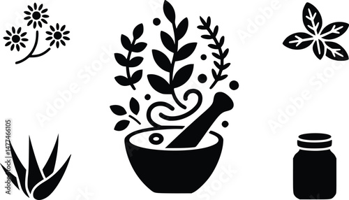 Natural Tea Herb Icons Perfect for Wellness Health Medicinal Plant Designs
