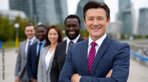 Professional Business Team Posing Outdoors in Urban Environment photo