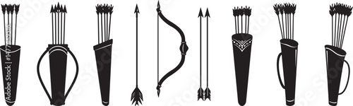 Quiver Arrow silhouettes vector transparent white background.