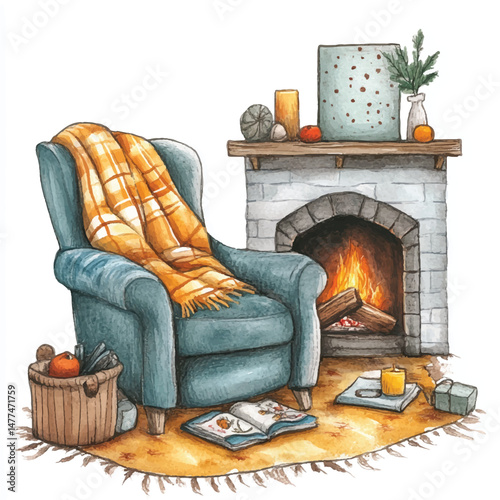 Cute cartoon watercolor A cozy blanket