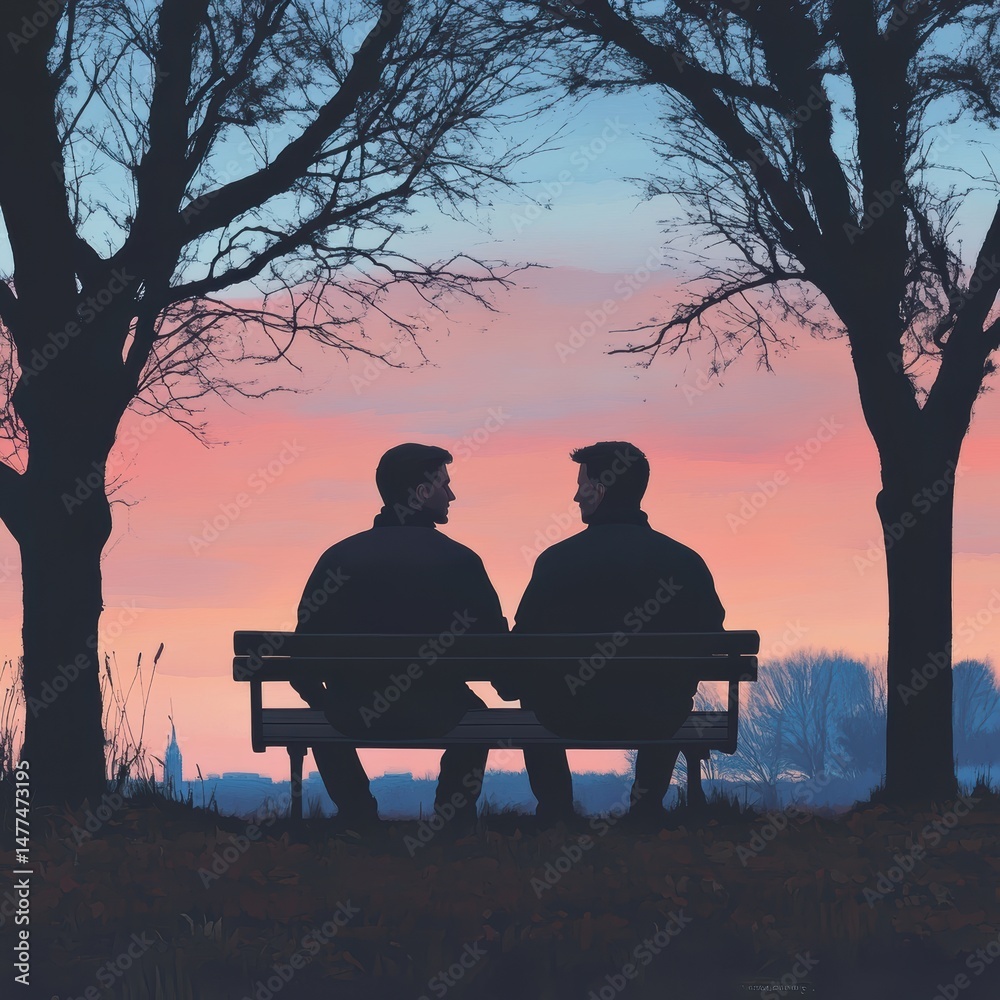 Two friends enjoying a sunset together.