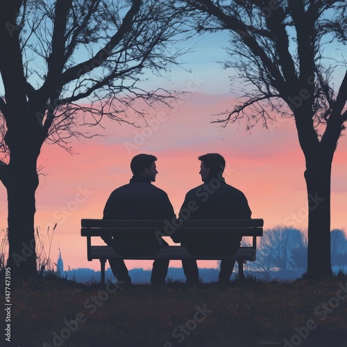 Obraz na płótnie Two friends enjoying a sunset together. w salonie