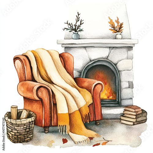 Cute cartoon watercolor A cozy blanket