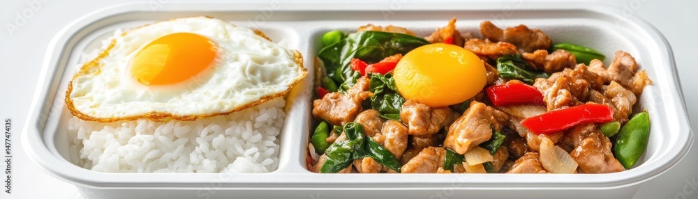 A delicious Asian meal with rice and vegetables.
