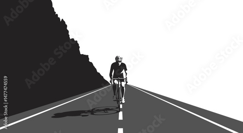 Cyclist Silhouette Against a Dark Cliffside Road