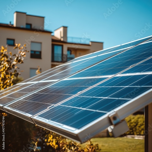 Obraz na płótnie Solar panels harnessing energy on a sunny day. w salonie