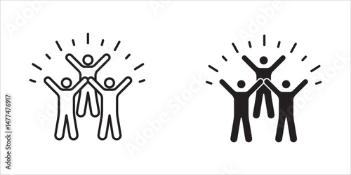 Group happy people icons set. Joy expression feeling symbol, party friends sign, happy work friends, vector illustration