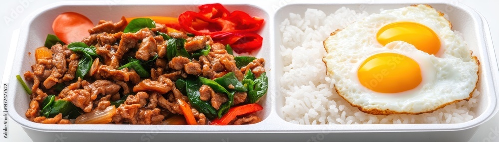 Delicious bento box with rice and eggs.