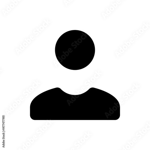 Silhouette of a person with a round head and broad shoulders in black against a white background icon