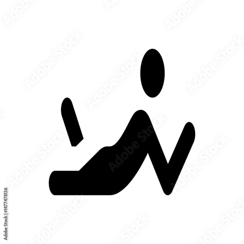 Silhouette of a person lying down with arms extended and one leg raised in a black and white drawing