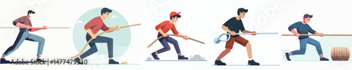 young man character vector pulling rope