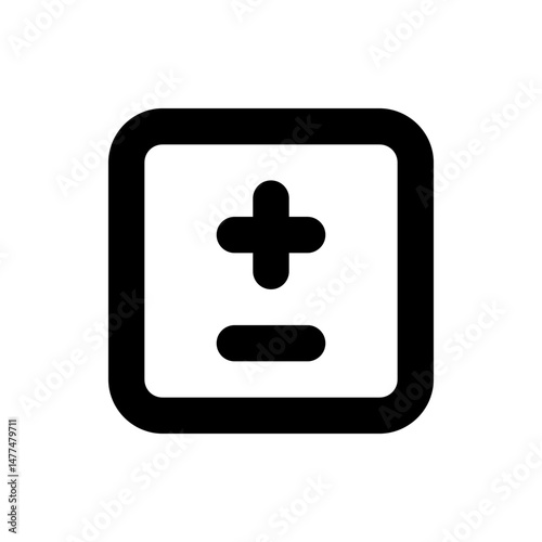 Illustration of a black square with rounded corners containing a plus and minus sign inside it centered