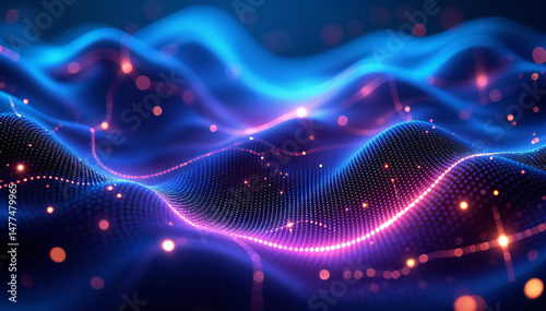 An abstract, electrifying, futuristic illustration representing interconnected data flow and digital innovation. Dynamic and vibrant colors and patterns creating a sense of technological advancement.