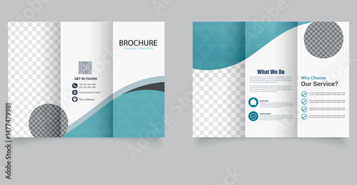 Professional trifold brochure layout with modern minimalist wave design. Print-ready and fully customizable.