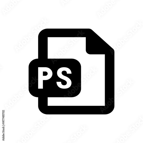Black and white icon of a document with a folded corner and a ps symbol indicating photoshop file type format