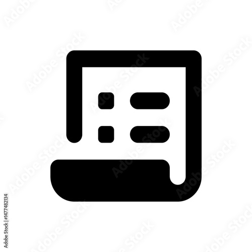 Illustration of a black and white document icon with rounded corners and content placeholders inside it
