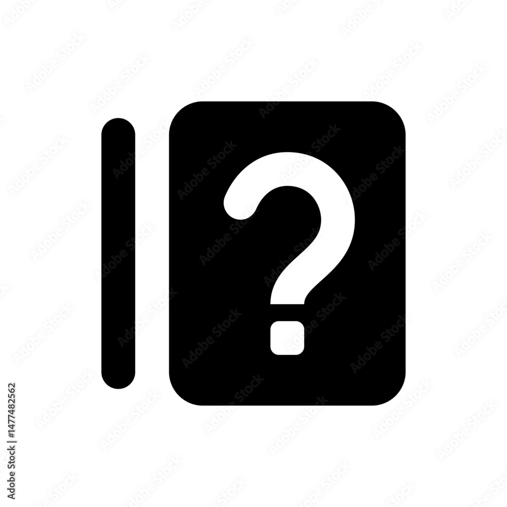 Illustration of a question mark inside a black rounded square next to a vertical bar on a white background Illustration of a question mark inside a black rounded square next to a vertical bar on a white background