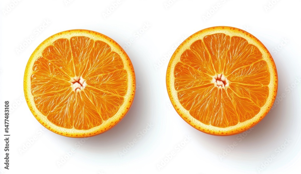 Fototapeta premium Two Halves of a Fresh Orange on White Background