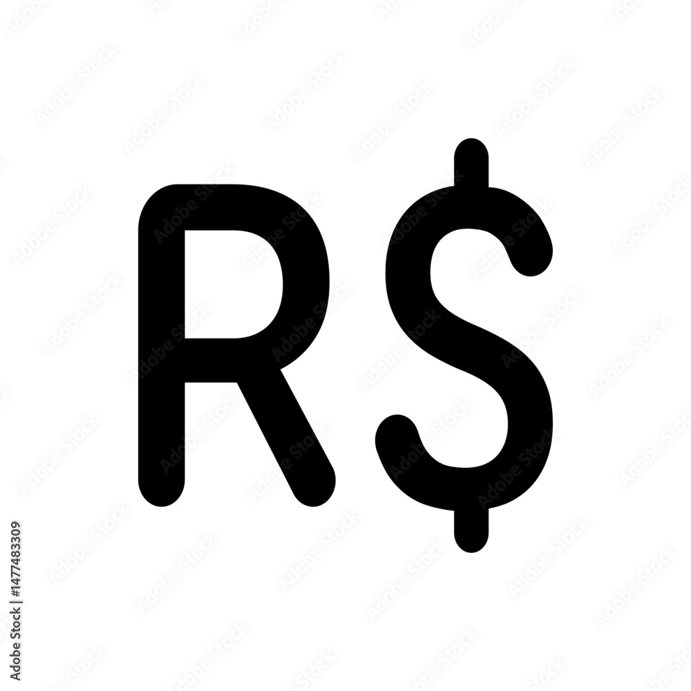 Illustration of the brazilian real currency symbol in black color on a white background plain design view Illustration of the brazilian real currency symbol in black color on a white background plain design view