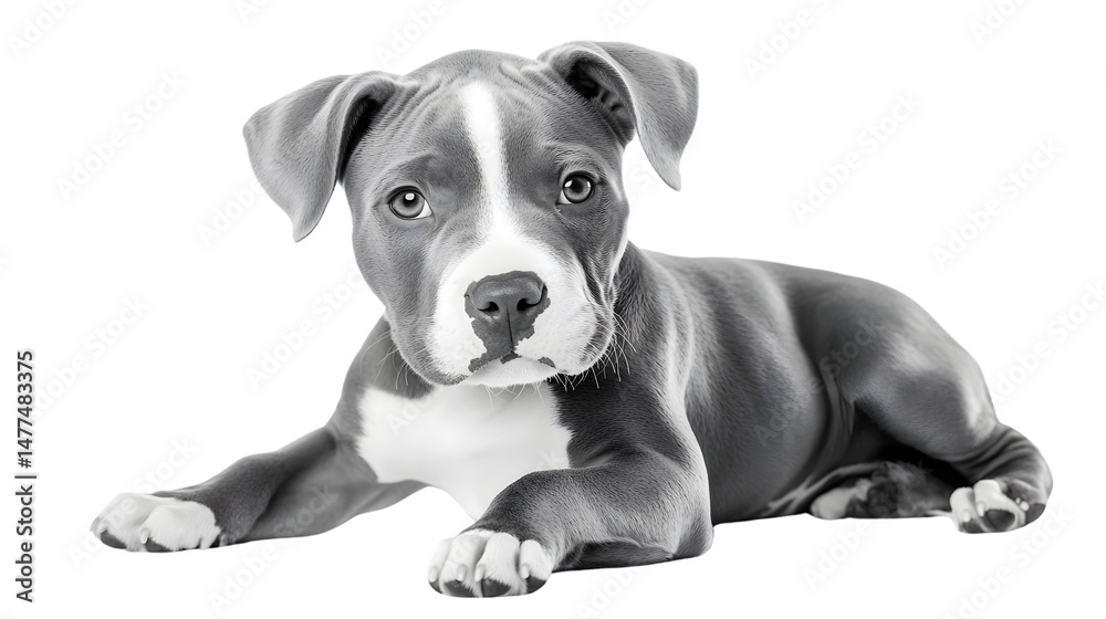 Fototapeta premium Professional Black and White Pitbull Dog Portrait Isolated on White Background