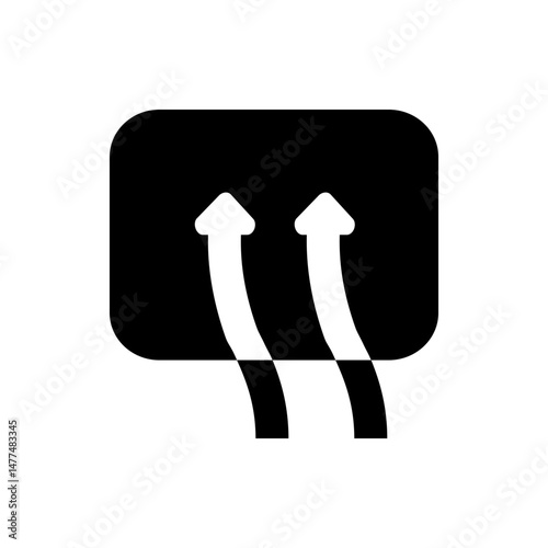 Two white arrows pointing upwards from a black rounded square shape on a white background design element